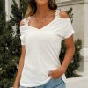 * Clothing | Cheapest Camisa White Lace-Accent Cutout-Shoulder V-Neck Top Women