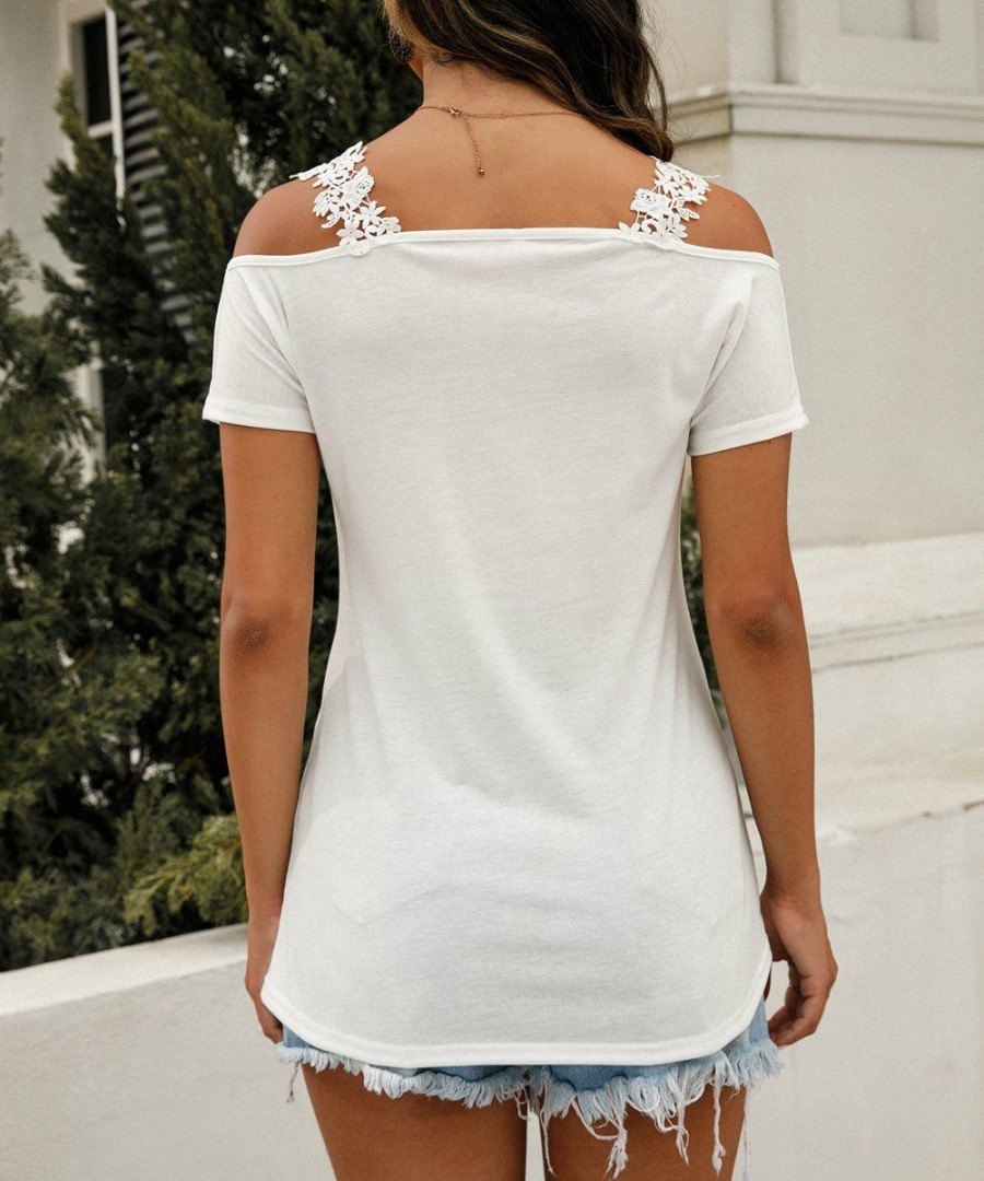 * Clothing | Cheapest Camisa White Lace-Accent Cutout-Shoulder V-Neck Top Women