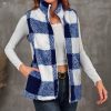 * Clothing | Promo Camisa Blue & White Plaid Full-Zip Mock Neck Vest Women