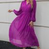 * Clothing | Best Deal Camisa Purple Tie-Neck Bishop-Sleeve Maxi Dress Women