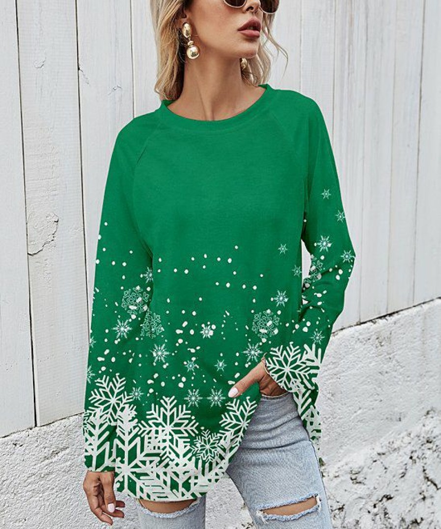 * Clothing | Outlet Camisa Green Snowflake Long-Sleeve Tunic Women