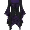 * Clothing | Brand New Camisa Purple & Black Skull Layered Bell-Sleeve Handkerchief Top Women