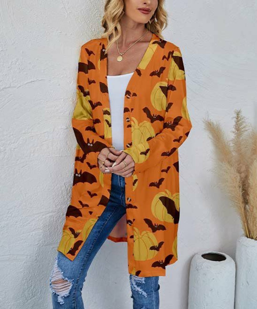 * Clothing | Best Reviews Of Camisa Orange & Yellow Bats Button-Front Cardigan Women