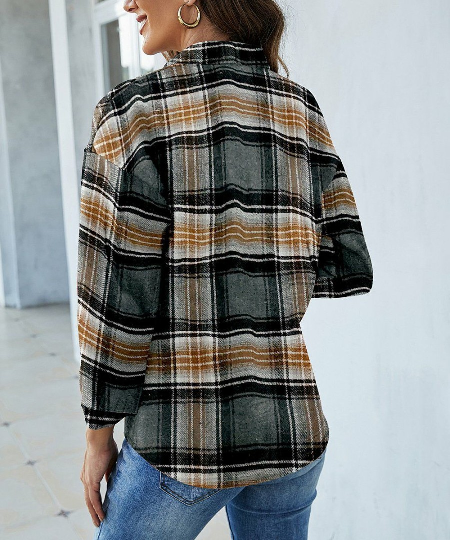 * Clothing | Coupon Camisa Gray Plaid Fleece-Lined Shacket Women