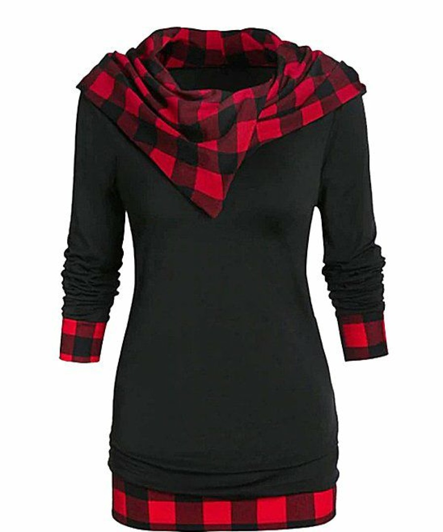 * Clothing | Brand New Camisa Black Plaid Cowl Neck Hoodie Women