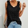 * Clothing | Top 10 Camisa Black Jacquard Dot Ruffle-Accent Sleeveless Top Women