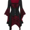 * Clothing | Coupon Camisa Wine & Black Skull Layered Bell-Sleeve Handkerchief Top Women