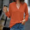 * Clothing | Deals Camisa Orange V-Neck Top Women