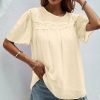 * Clothing | Best Pirce Camisa Apricot Swiss Dot Lace-Contrast Crewneck Top Women