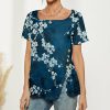 * Clothing | Promo Camisa Navy Floral Button-Accent Slit-Side Boatneck Top Women