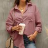 * Clothing | Hot Sale Camisa Pink Pocket Corduroy Button-Up Women