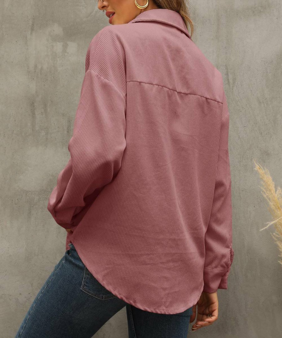 * Clothing | Hot Sale Camisa Pink Pocket Corduroy Button-Up Women