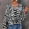 * Other | Best Reviews Of Camisa Black & White Zebra Crisscross Bishop-Sleeve V-Neck Top Women