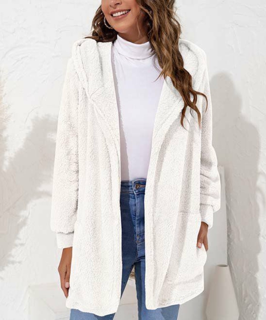 * Clothing | Cheapest Camisa White Fleece Hooded Coat Women