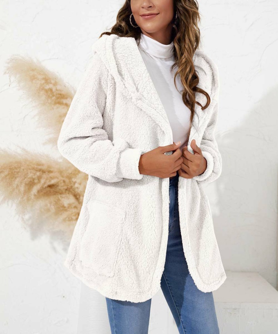 * Clothing | Cheapest Camisa White Fleece Hooded Coat Women