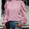 * Clothing | Hot Sale Camisa Pink Back Bow Puff-Sleeve Top Women