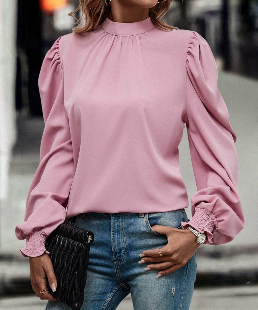 * Clothing | Hot Sale Camisa Pink Back Bow Puff-Sleeve Top Women