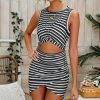 * Clothing | Hot Sale Camisa Dark Gray Stripe Cut-Out Tulip-Hem Dress Women