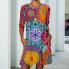 * Clothing | Top 10 Camisa Red & Orange Mandala Half-Sleeve Pocket Shift Dress Women