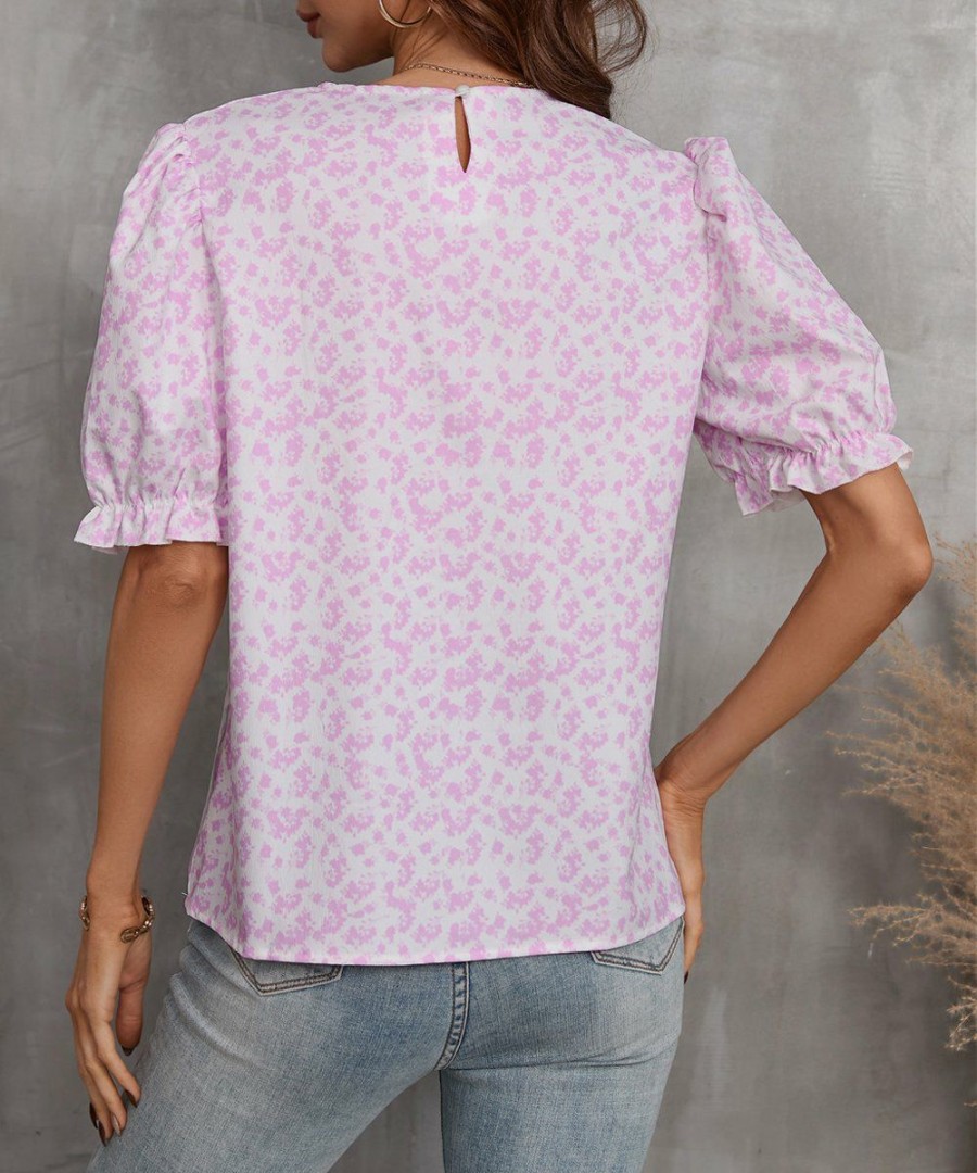 * Other | Top 10 Camisa Pink Floral Puff-Sleeve Top Women