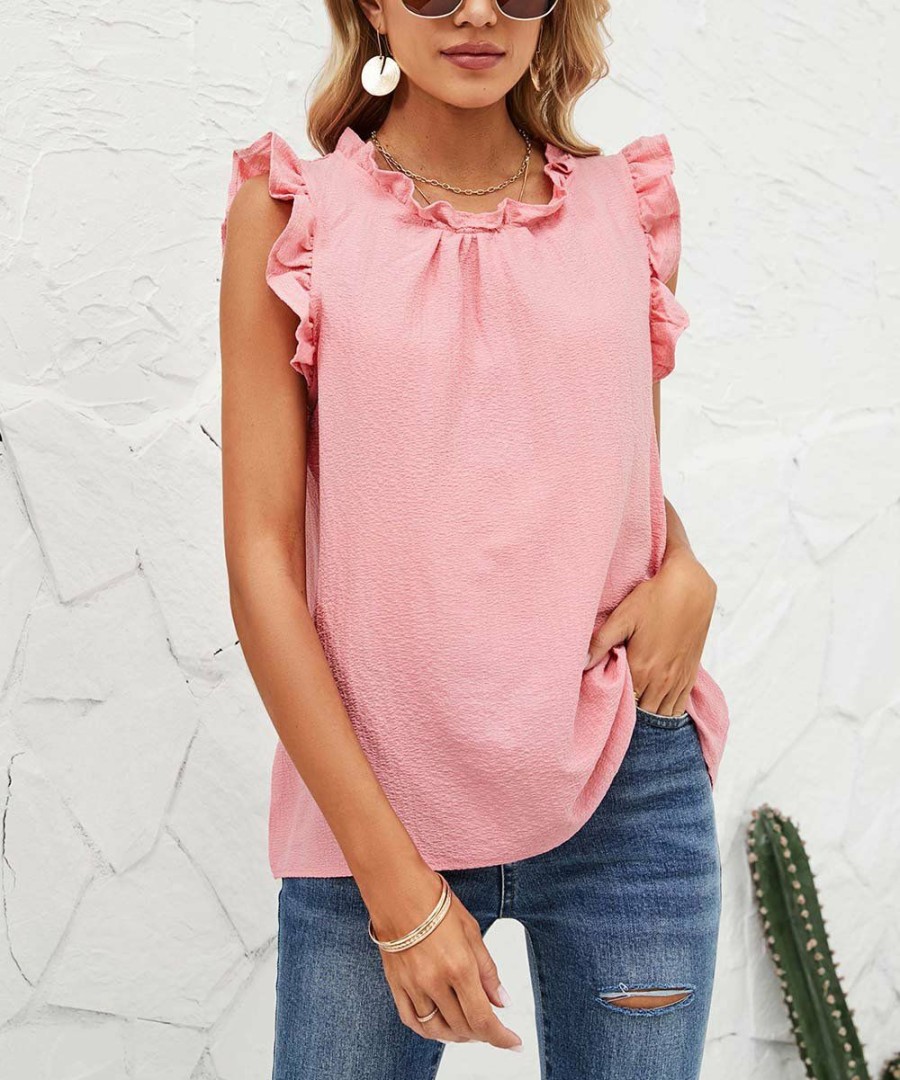 * Clothing | Promo Camisa Pink Ruffle-Trimmed Sleeveless Top Women