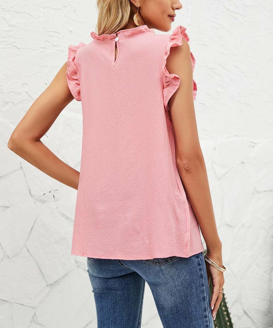 * Clothing | Promo Camisa Pink Ruffle-Trimmed Sleeveless Top Women