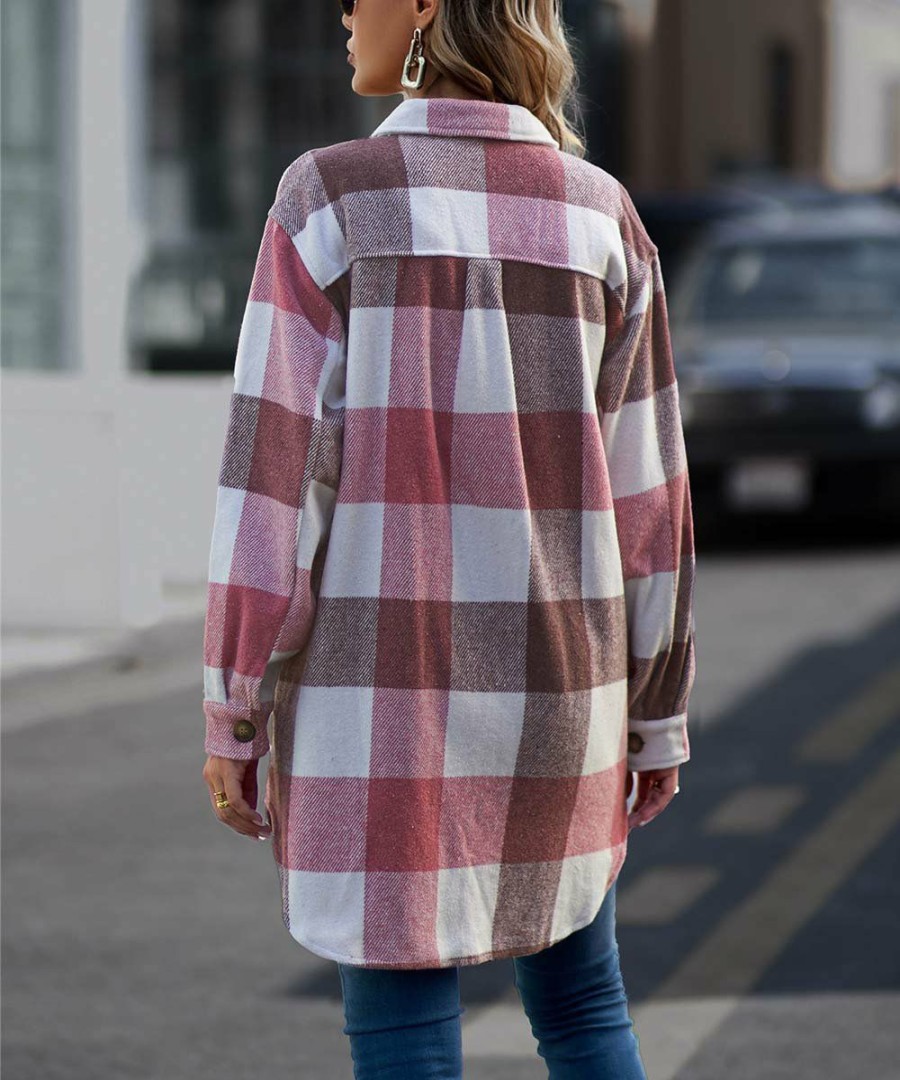 * Clothing | Flash Sale Camisa Pink & White Plaid Button-Up Shacket Women