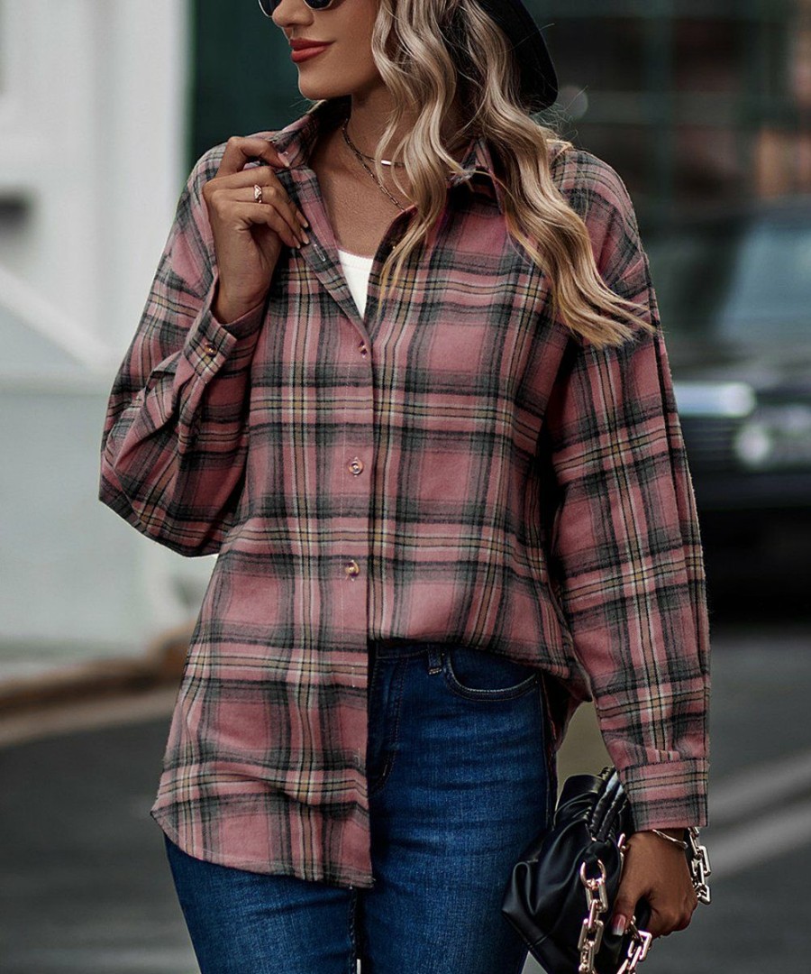 * Clothing | Best Reviews Of Camisa Pink Plaid Oversize Button-Up Women