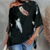 * Clothing | Wholesale Camisa Navy Feather Shoulder-Cutout Cape-Sleeve Top Women