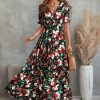 * Clothing | Hot Sale Camisa Black Floral Ruffle V-Neck Short-Sleeve Maxi Dress Women