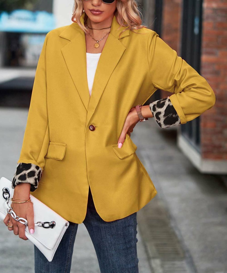 * Clothing | Brand New Camisa Yellow Leopard-Cuff Blazer Women