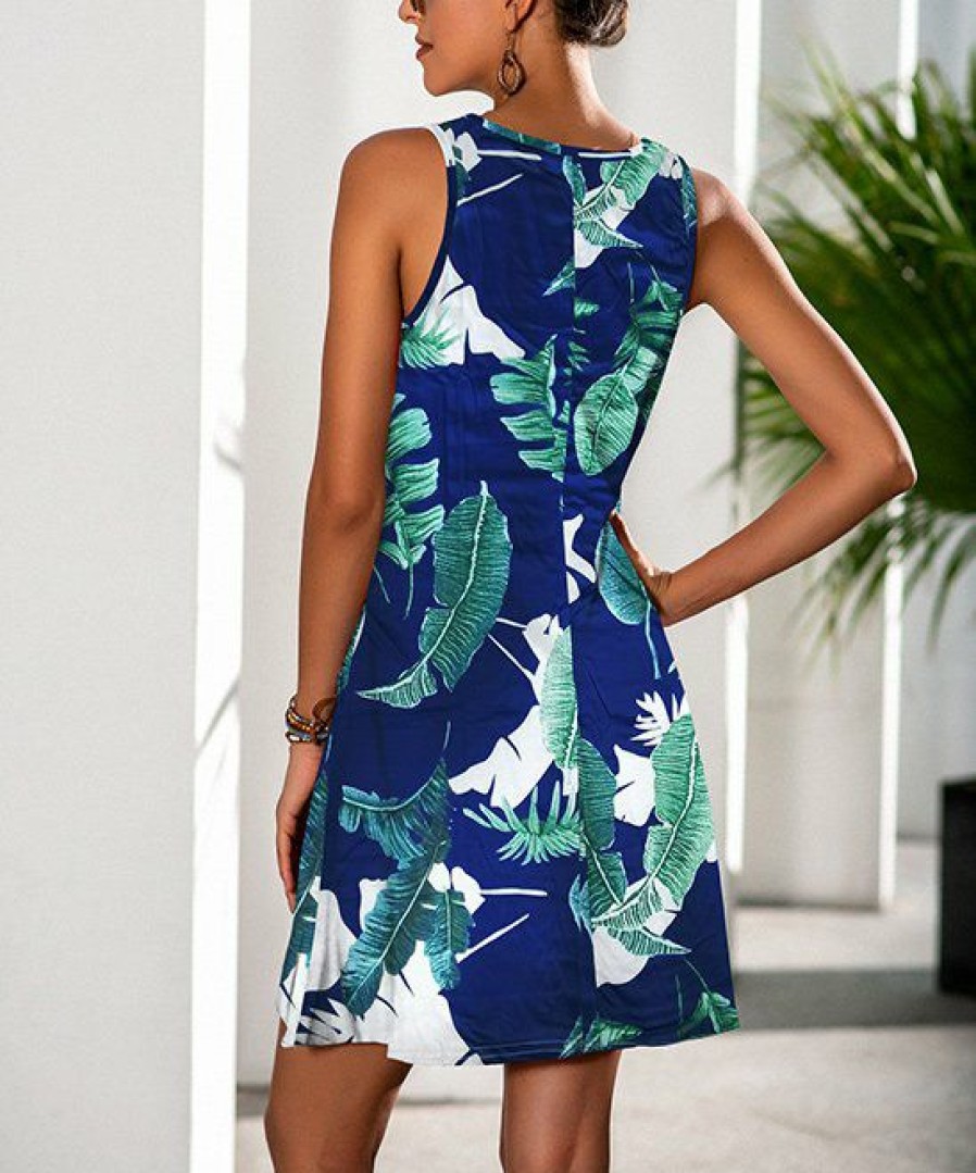 * Clothing | Outlet Camisa Navy & Green Tropical Pocket Sleeveless Dress Women