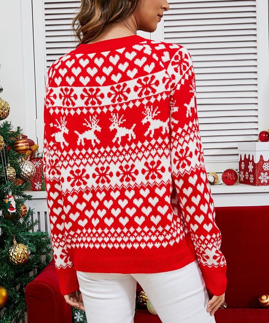 * Clothing | Best Sale Camisa Red & White Fair Isle Crewneck Sweater Women