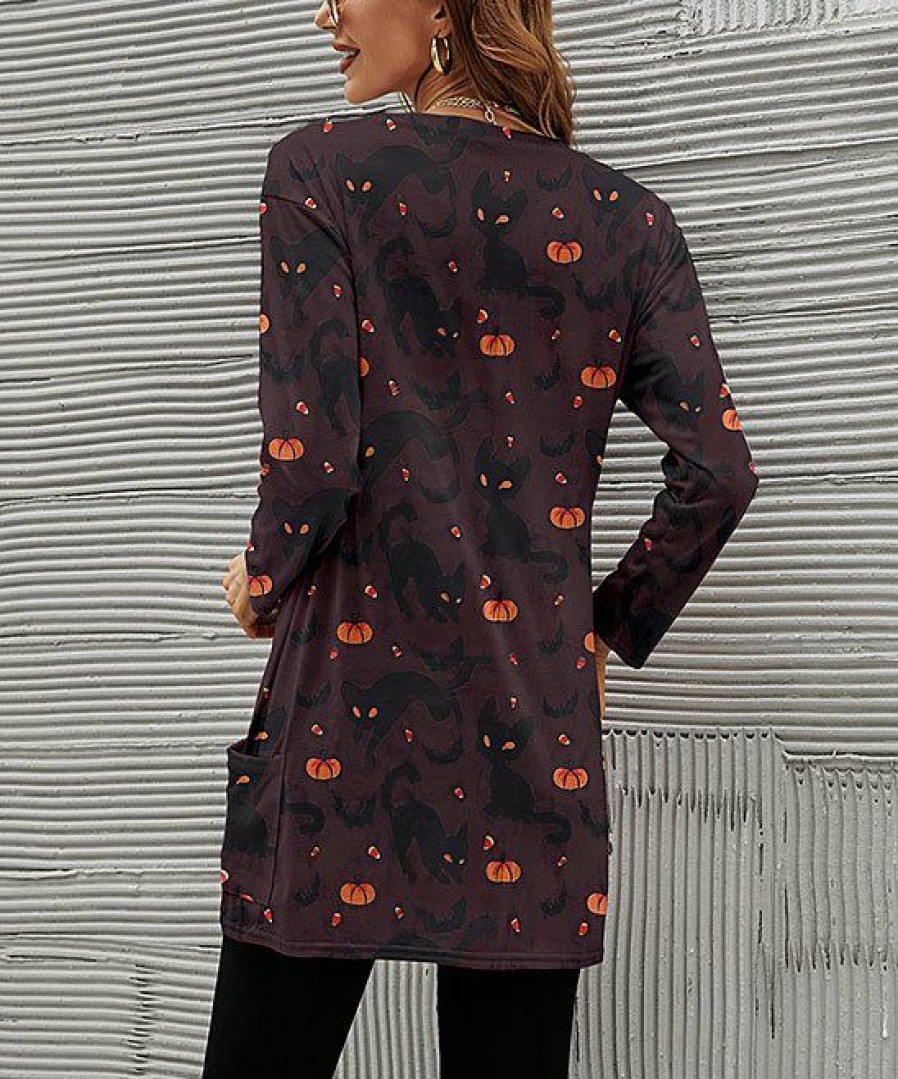 * Clothing | Best Pirce Camisa Brown & Orange Pumpkin Cat Tunic Women