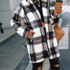 * Clothing | Cheap Camisa Black & White Plaid Lapel-Collar Button-Up Overcoat Women