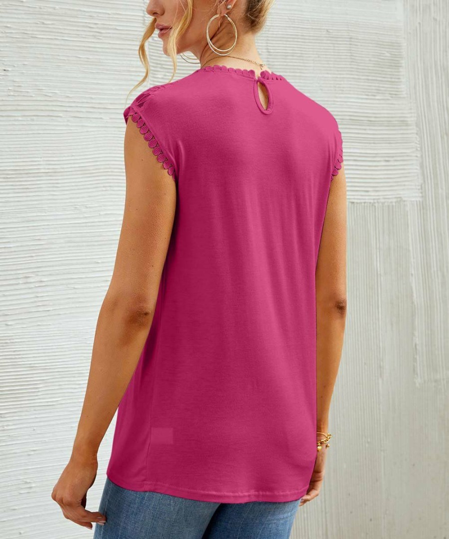 * Clothing | Promo Camisa Rose Lace-Yoke Cap-Sleeve Top Women