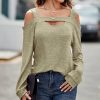 * Clothing | Best Sale Camisa Khaki Knit Cutout-Shoulder Oversize Long-Sleeve Top Women