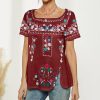 * Clothing | New Camisa Wine Floral Button Slit-Side Boatneck Top Women