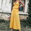 * Clothing | Promo Camisa Yellow Sleeveless Peplum Top & Wide-Leg Pants Women