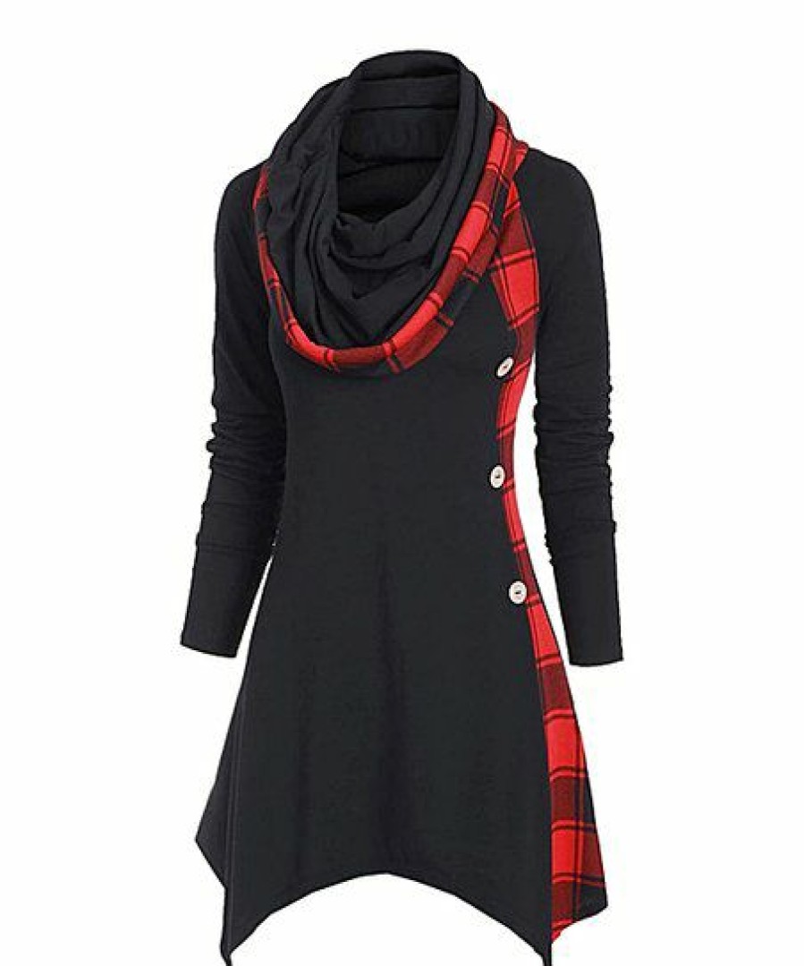 * Clothing | Best Deal Camisa Red Plaid Handkerchief Cowl Neck Tunic Women