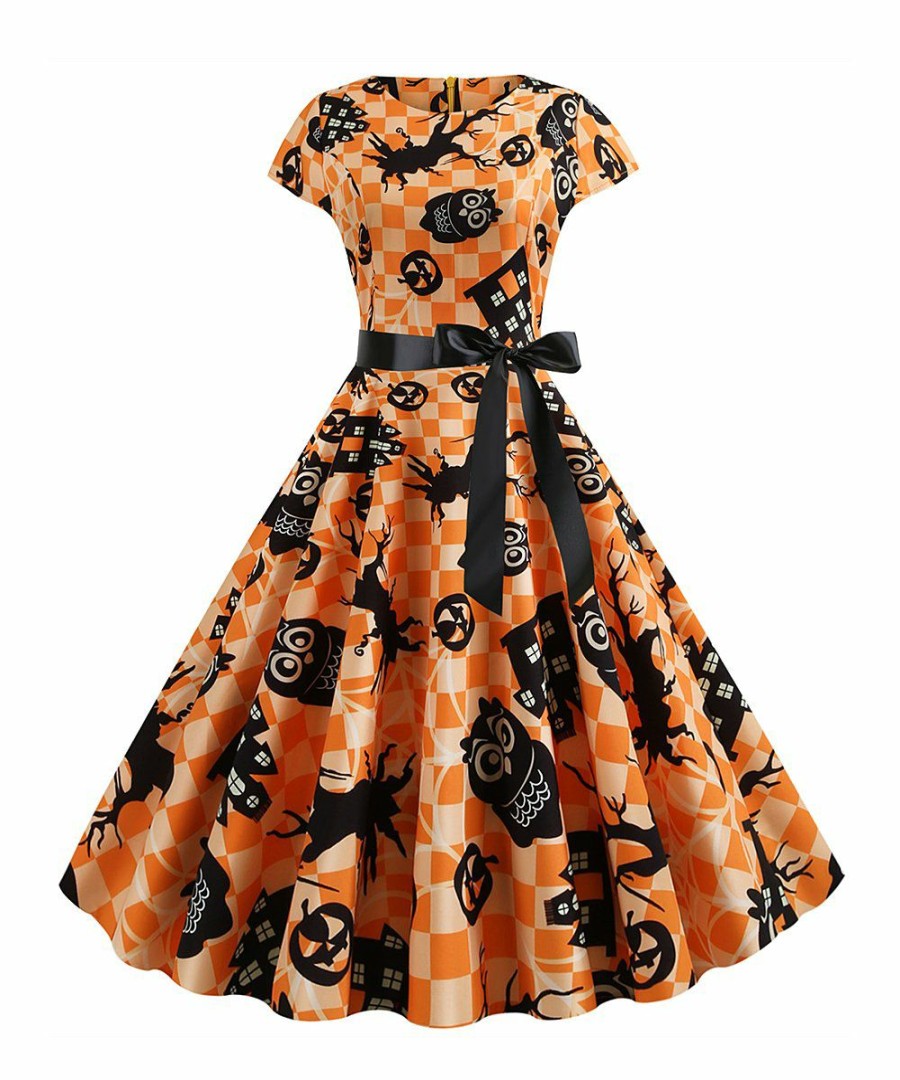 * Clothing | Buy Camisa Orange & Black Halloween Creatures Fit & Flare Dress Women