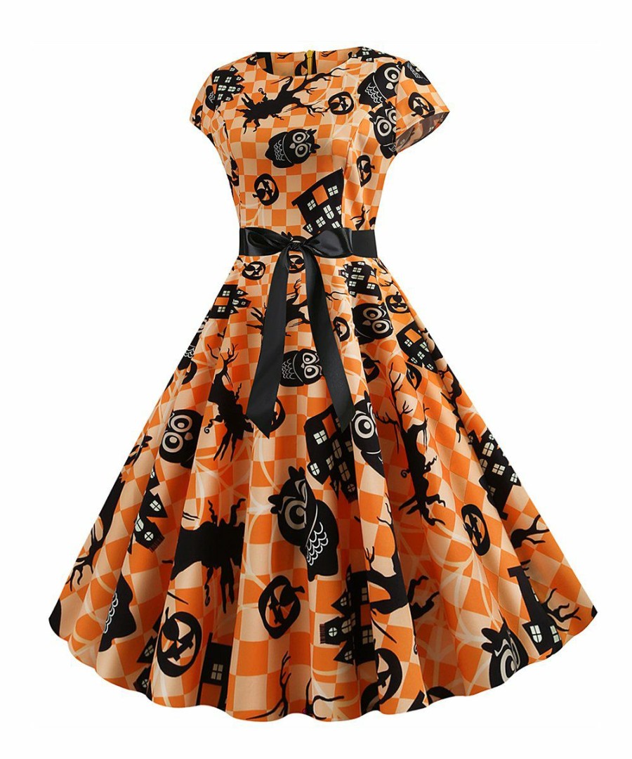 * Clothing | Buy Camisa Orange & Black Halloween Creatures Fit & Flare Dress Women