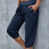 * Clothing | Best Deal Camisa Navy Button-Accent Elastic-Waist Capris Women