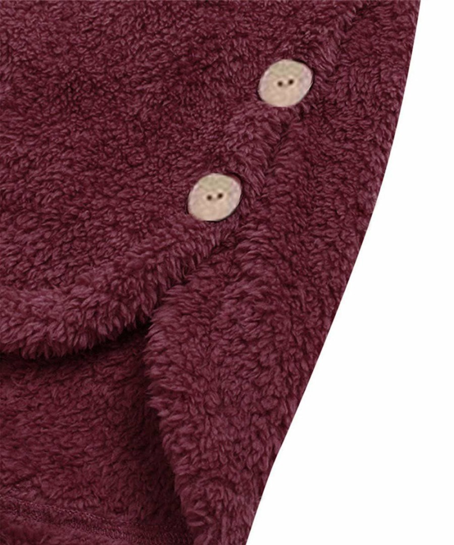 * Clothing | Budget Camisa Wine Cat-Ear Hooded Teddy Jacket Women