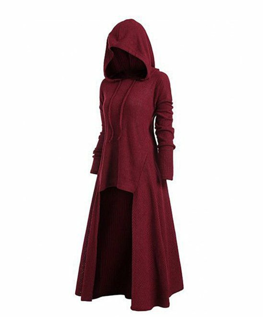 * Clothing | Hot Sale Camisa Wine Knit Hood Hi-Low Dress Women