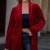 * Clothing | Coupon Camisa Red Pocket Velvet Longline Blazer Women