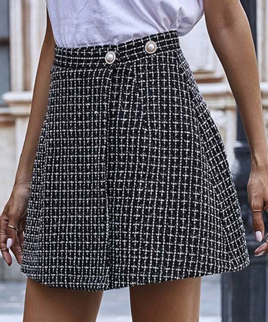 * Clothing | Best Sale Camisa Black Plaid Button A-Line Skirt Women