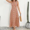 * Clothing | Cheap Camisa Orange Geometric Button-Up Sleeveless Dress Women