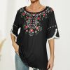 * Clothing | Budget Camisa Black Floral Tulip-Sleeve Scoop Neck Top Women