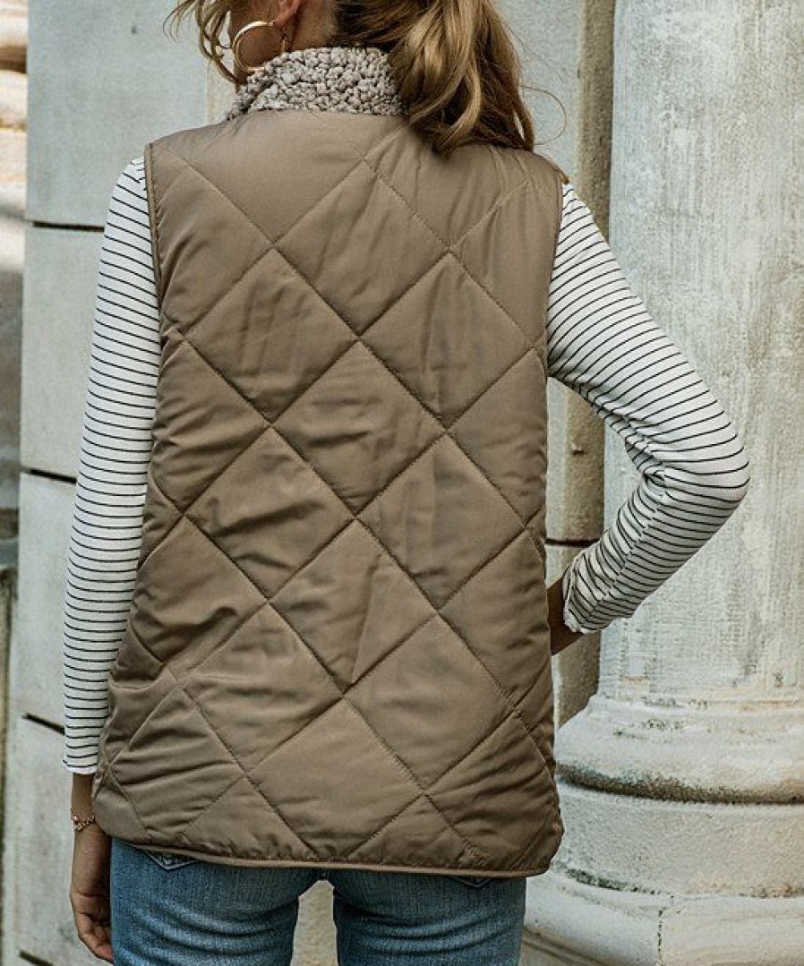 * Clothing | Wholesale Camisa Khaki & Gray Reversible Quilted Vest Women